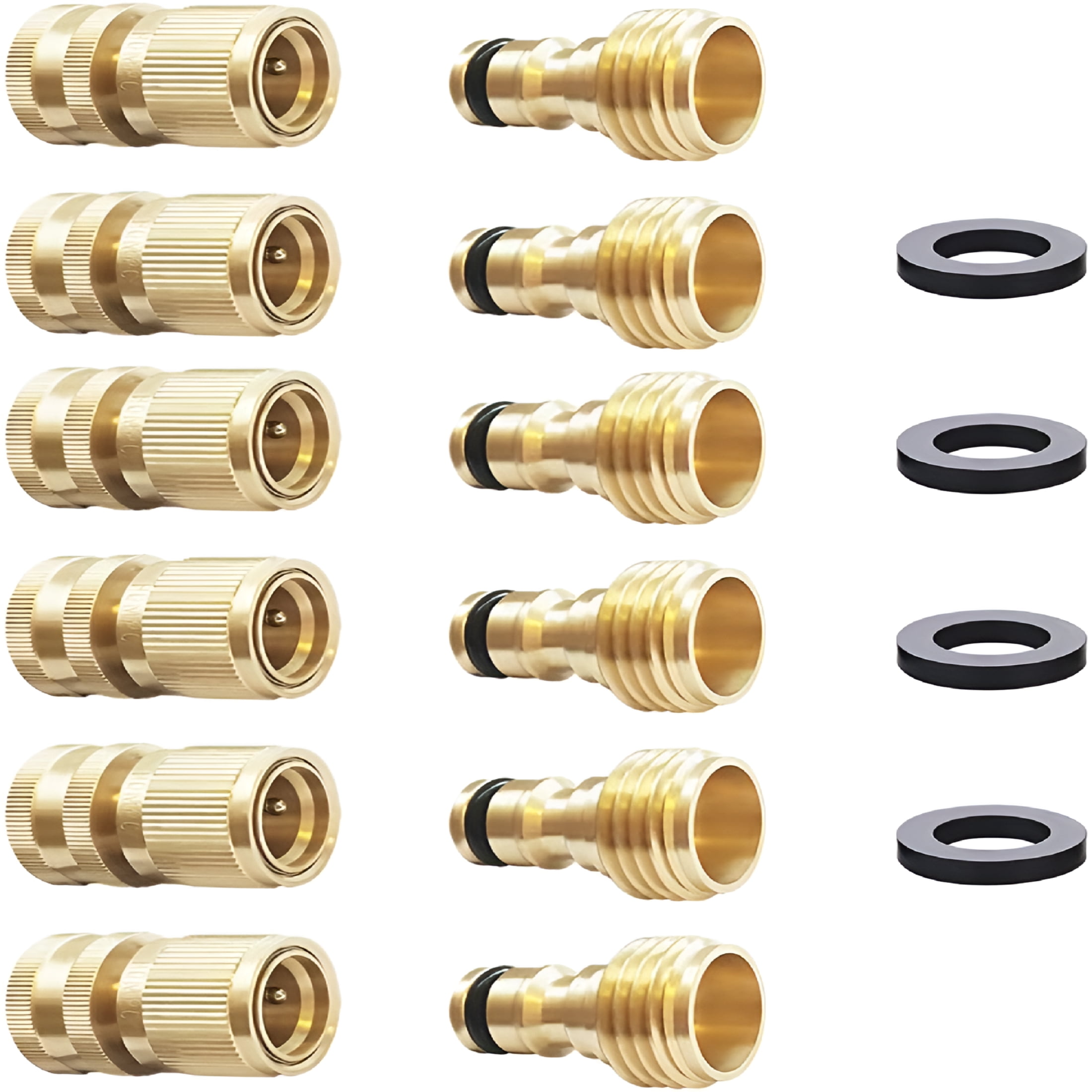 ZHZFKQ Garden Hose Quick Connect Solid Brass Connector Garden Hose Fitting Water Hose Connectors 3/4 inch (6 Sets)