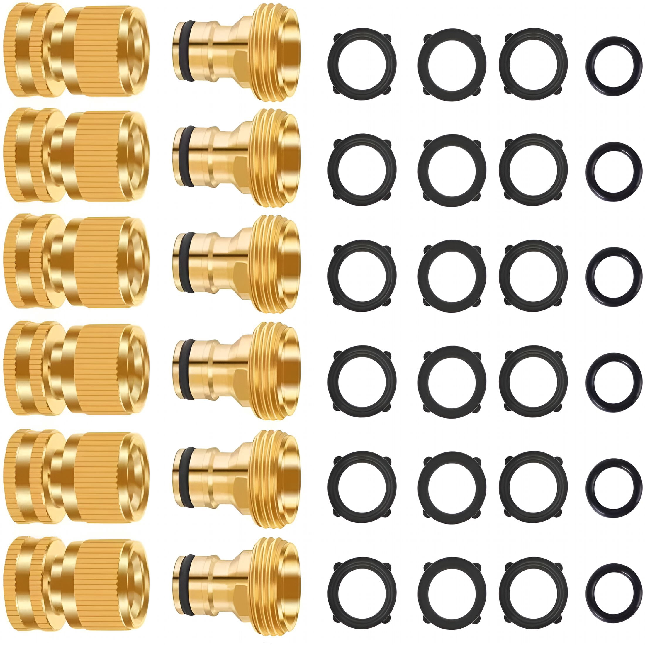 ZHZFKQ Garden Hose Quick Connector, No-Leak 3/4 Inch GHT Thread Fitting Water Hose Female Adapter and Male Adapter, Heavy-Duty Rust Resistant Brass Water Pipe Connect, Easy to Use (6 Pack ）