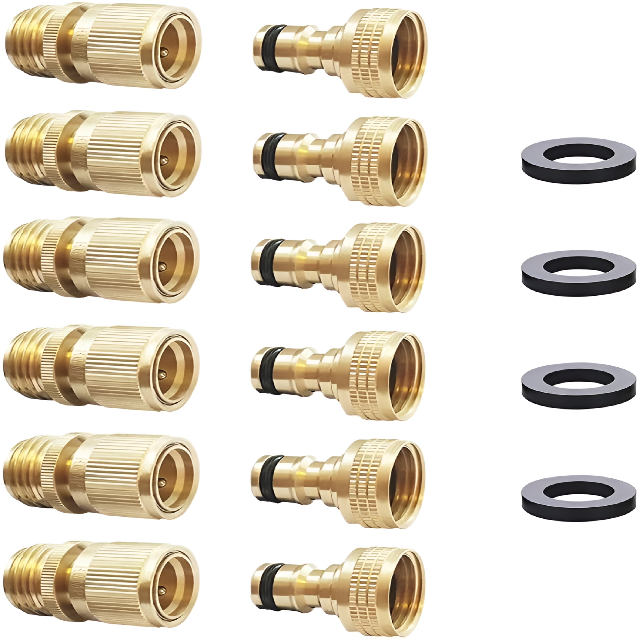 ZHZFKQ Garden Hose Quick Connector Water Hose Connect Garden Hose Connectors Brass Hose Connectors Quick Connect Fittings 3/4" Solid Brass 6 Sets