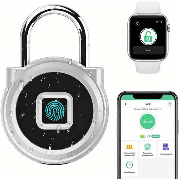 ZHZFKQ Gym Locker Padlock with Fingerprint Remote Authorized Unlock Record - Waterproof Security Keyless Smart Lock for School Gym Locker Backpack Field Box Silver Support Ios Watch