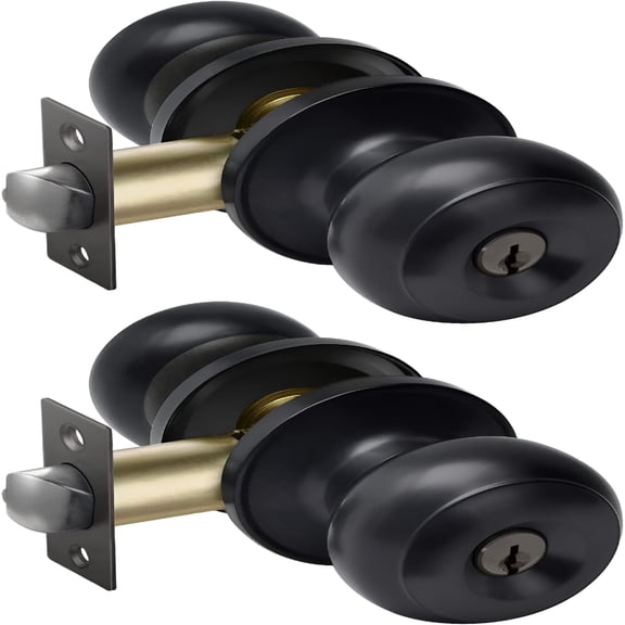 ZHZFKQ Hardware Entry Door Knob with Lock And Key,Keyed Different,Exterior Door Lock Sets for Front/Back Door,Round Ball Handle,Matte Black,2 Pack