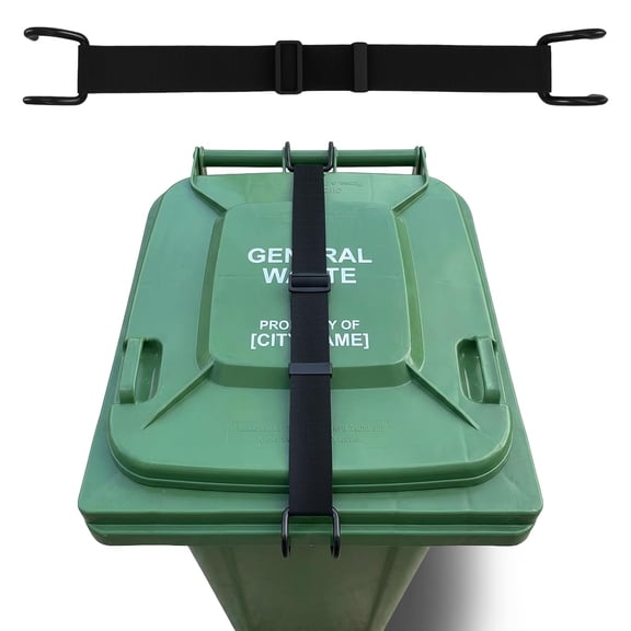 ZHZFKQ Heavy Duty Bear & Raccoon Proof Trash Can Lock - Metal Hook | Windproof,20-35" Adjustable Strap,Fits 28-96 Gal Bins,Tool-Free,Non-Slip Double Claw Design,Black.