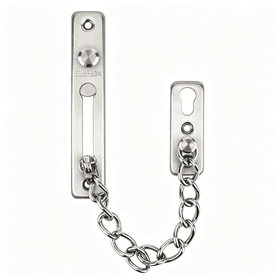 ZHZFKQ Heavy Duty Safety Door Chain Lock, 304 Stainless Steel Door Chain Lock for Front & Back Doors, Anti-Theft Security Chain Latch with Spring Push Button, Hotel & Apartment Security Silver