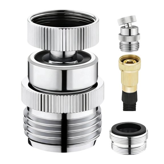 ZHZFKQ Hose Quick Connect Fittings,3/4" GHT Male Thread Faucet to Hose Adapter,720 Swivel Copper Garden Hose Adapter Faucet Adapter,Silver