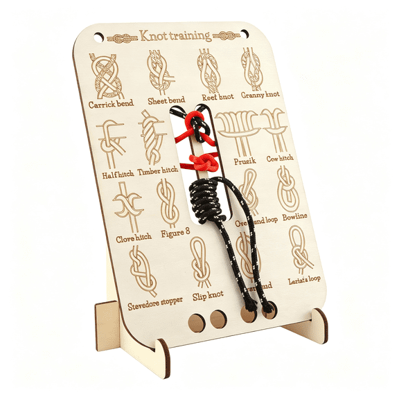 ZHZFKQ Knot Training Board,Wooden Knot Tying Kit with 10 Ropes|16 Knot Practice Methods with Brackets and Paracord for Camping,Climbing and Outdoor Survival Training