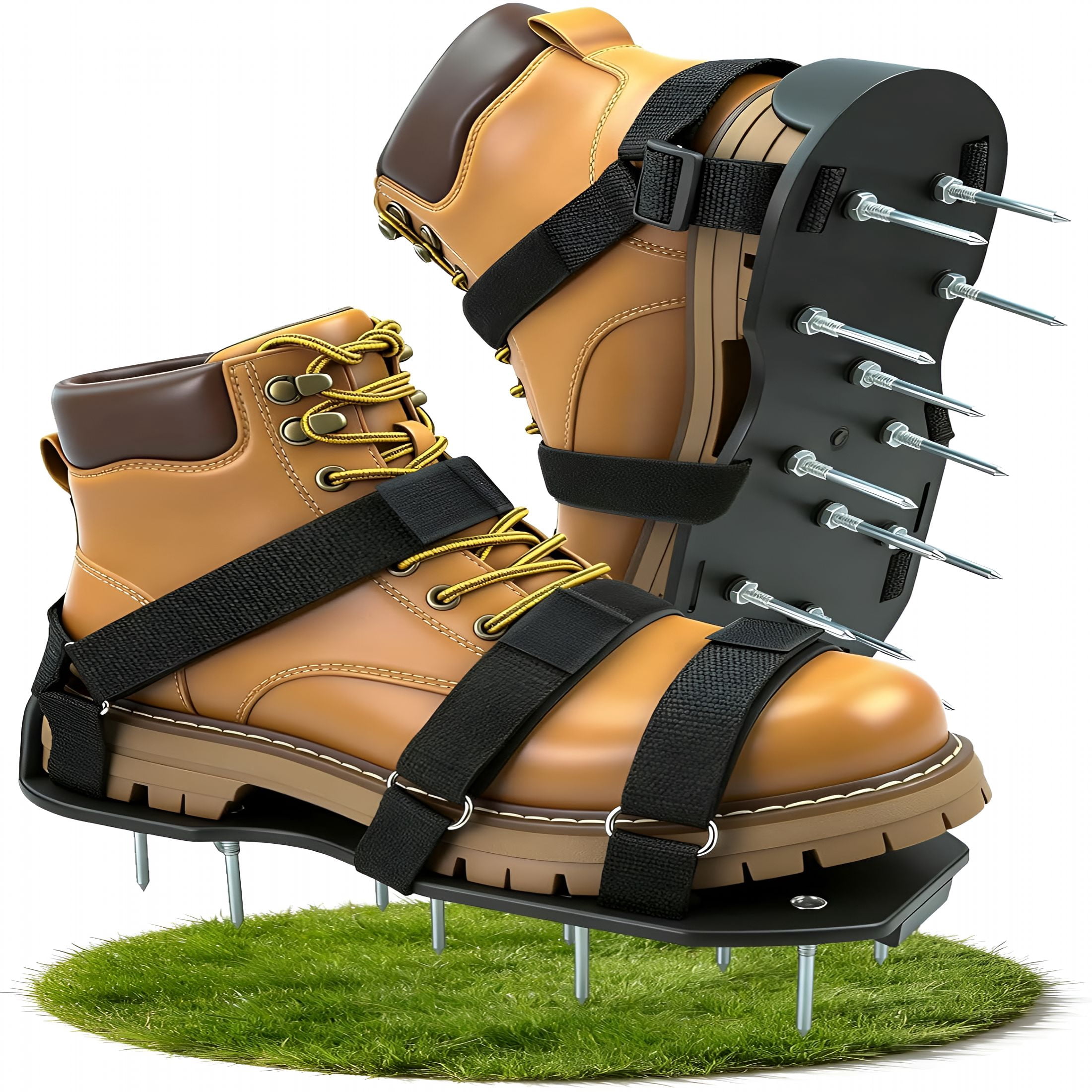 ZHZFKQ Lawn Aerator Shoes for Lawn, Soil Yard Aerator Tool with Hook & Loop Straps for Effectively Aerating, One Size Fits All Free-Installation Lawn Shoes for Yard Garden Patio Grass