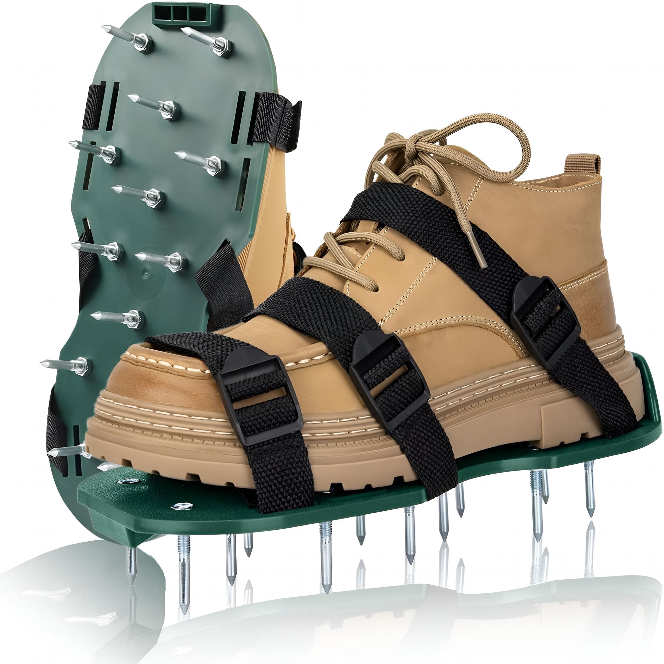 ZHZFKQ Lawn Aerator Shoes, One Size Fits All Aerator Shoes with Adjustable Triple Straps, Easy Walk-On Aeration with Heavy Duty Metal Spikes for Yard & Garden Use