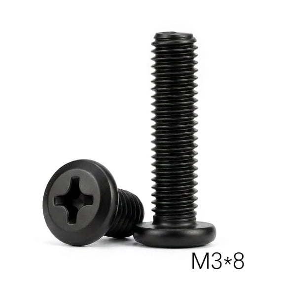 ZHZFKQ M3 X 8Mm(50 Pack) Flat Round Head Machine Screw, Phillips Drive, Black Oxide 304 Stainless Steel 18-8, Fully Machine Thread, Bright Finish, for 3D Printer and Furniture &Amp; Service Repairs