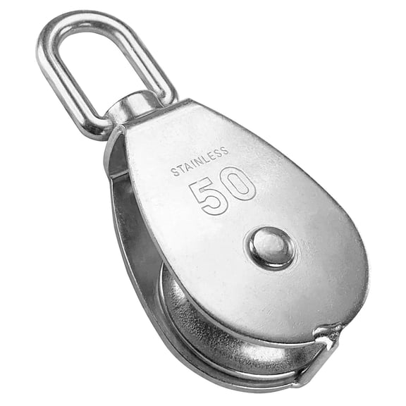 ZHZFKQ M50 Single Pulley Snatch Block 304 Stainless Steel Lifting Crane Swivel Hook, 3/8" Rope X 2" Sheave Rope Pulley