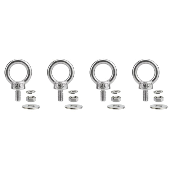 ZHZFKQ M6 Stainless Steel Eye Bolts with Nuts Washer 4 Pack,M6 X 12Mm(1/4" X 0.47 Inch) Shoulder Lifting Eye Bolt for Swing Truck,Heavy Duty Threaded Eyebolts for Tie Down Outdoor Yard Balcony