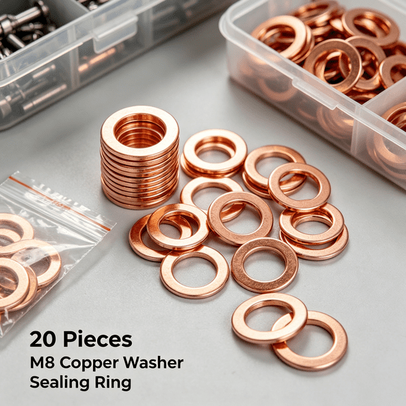 ZHZFKQ M8 Flat Washer Copper Sealing Ring, Inner Diameter 8Mm, Outer Diameter 16Mm, Thickness 1.5Mm, Metric Sealing Washer, 20 Pieces, Metric Sealing Washer Copper Washer