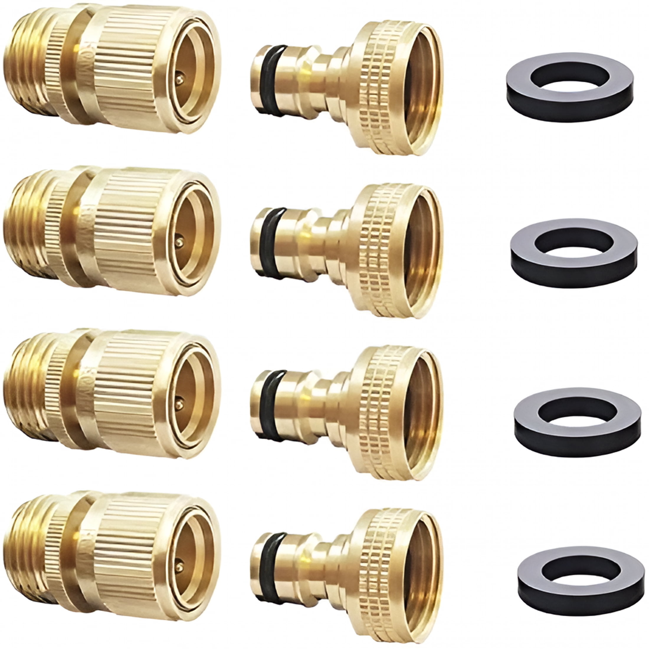 ZHZFKQ Male Garden Hose Quick Connect Solid Brass Quick Connector Garden Hose Fitting Water Hose Connectors 3/4 inch GHT (4 Female+ 4Male)