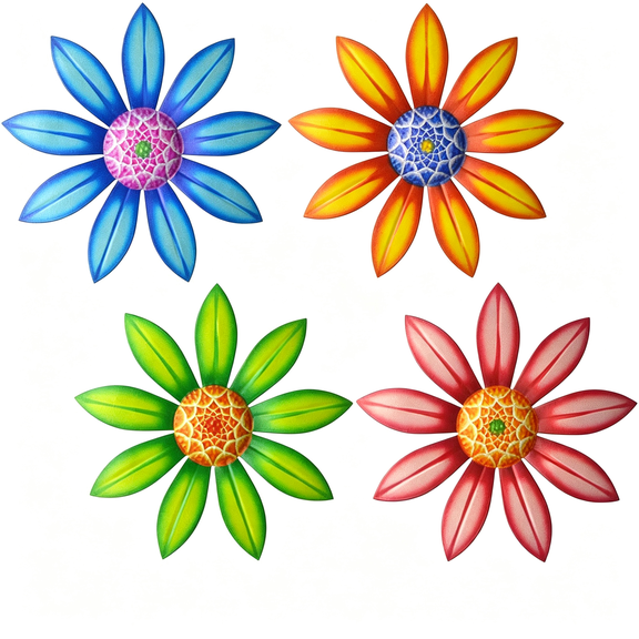 ZHZFKQ Metal Flower Wall Art - Colorful Floral Decor for Indoor Outdoor Hanging - Home Office Garden Yard Wall Decoration Set Metal Flowers for Outside(Metal Flower Decor A)
