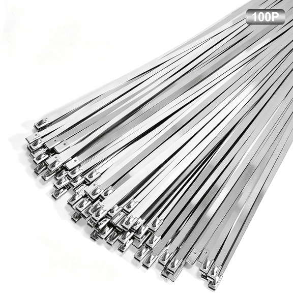 ZHZFKQ Metal Zip Ties 18 Inch Stainless Steel Cable Ties 100 Pack 270 Lbs Heavy Duty Self-Locking Wire Ties Chain Link Fence Ties Multi Purpose Binding for Machinery Vehicles