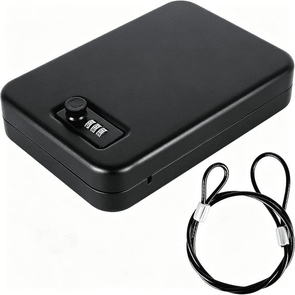ZHZFKQ Portable Gun Safe,Pistol Safe for Bedside,Security Lock Case with 3 Digit Code,Small Safe for Handgun,Valuables,Black