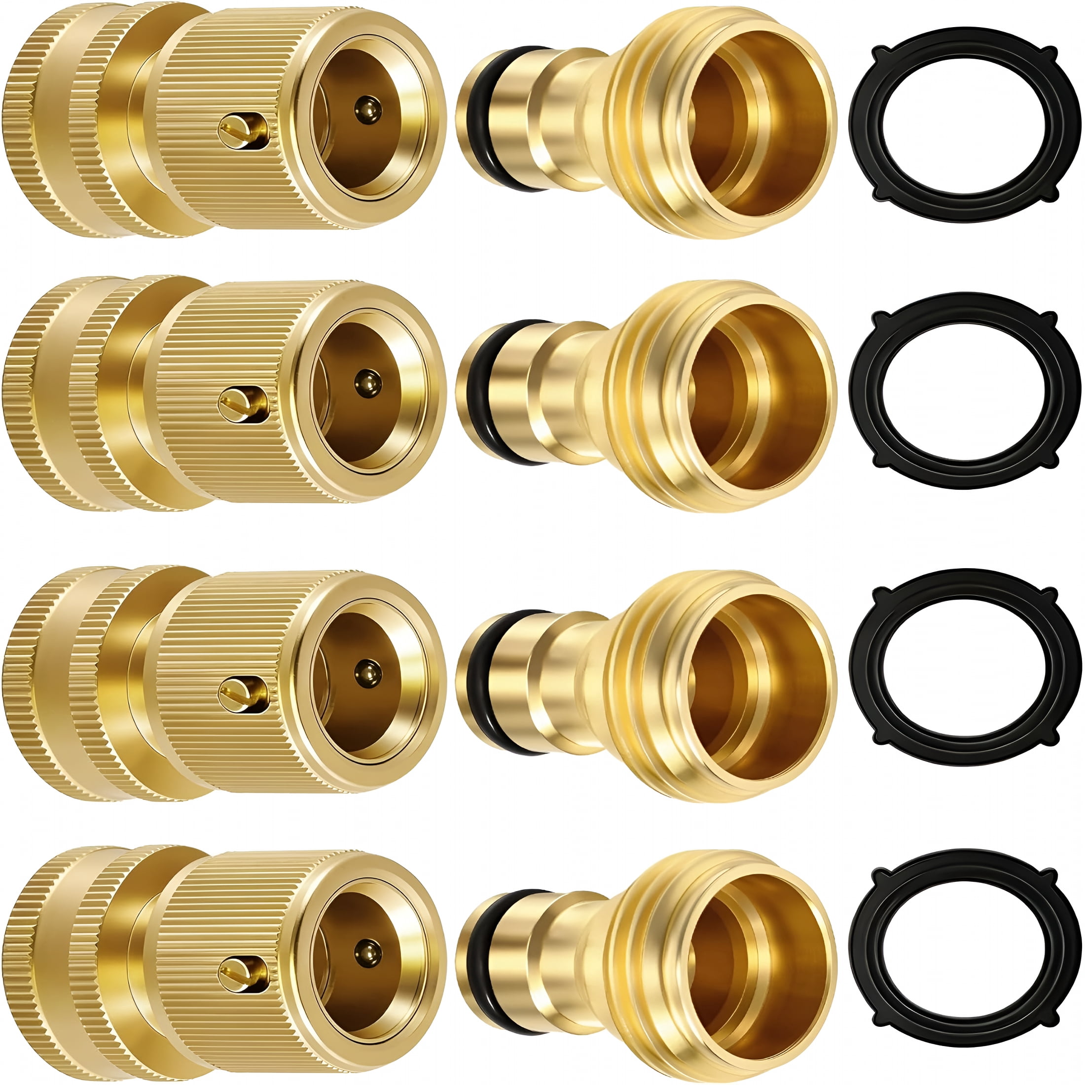 ZHZFKQ RainPoint Quick Connect Hose Fittings 3/4" GHT - Solid Brass Garden Hose Connectors, No-Leak Design & Universal Fit for Instant Connection (4 Sets)