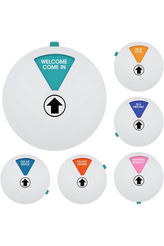 Rotating Office Door Sign - Working Remotely,Out of Office,Do Not Disturb,Welcome Come In,Back Soon,in A Meeting 6 Inch Silver Privacy Indicator