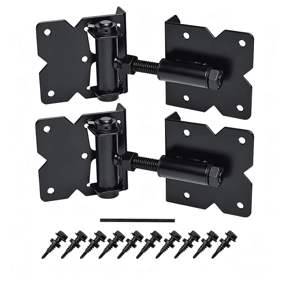 ZHZFKQ Self Closing Gate Hardware Hinges Heavy Duty for Wooden/Vinyl/Pvc Fences,90 Degree Adjustable,With Installation Screws and Swing Adjuster Tool,2 Pack/Set,Black