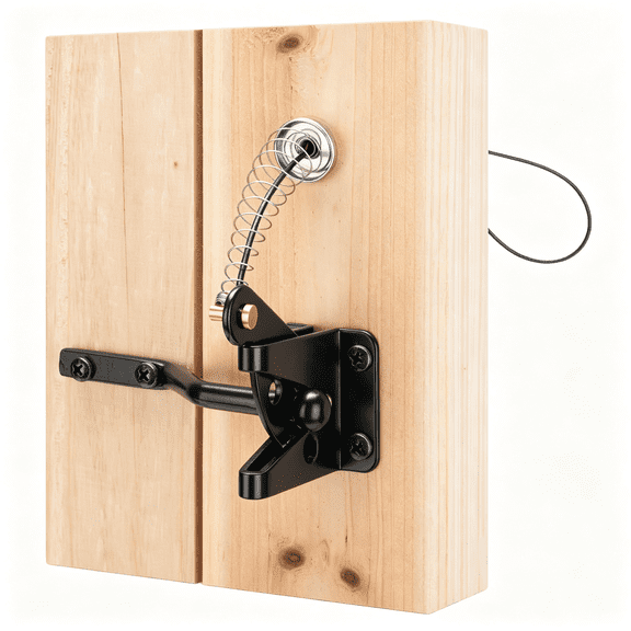 ZHZFKQ Self Locking Gate Latch for Wooden Fence Heavy Duty,Gravity Lever Fence Door Latches with Steel Spring Cable Pull String Gate Hardware Gate Lock for Outdoor Secure Pool,Garden,Black Finish