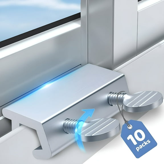 ZHZFKQ Sliding Window Locks, 10 Pack Adjustable Aluminum Window Stopper, Child Proof Safety Guard for Vertical Glass Windows, Patio Doors, Keyless Security Lock for Kids and Pets