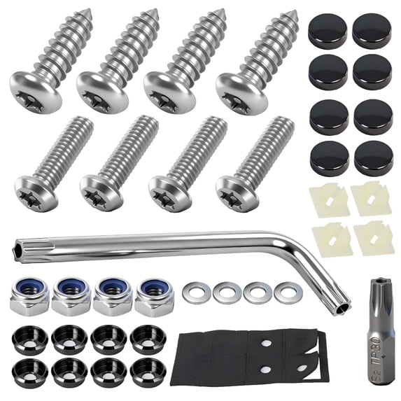 ZHZFKQ Upgraded Anti Theft License Plate Screws Kit,Rustproof Stainless Steel License Plate Bolts,M6 (1/4") Fasteners with Caps,Front & Rear Mounting Hardware for Car,Truck,Motorcycle