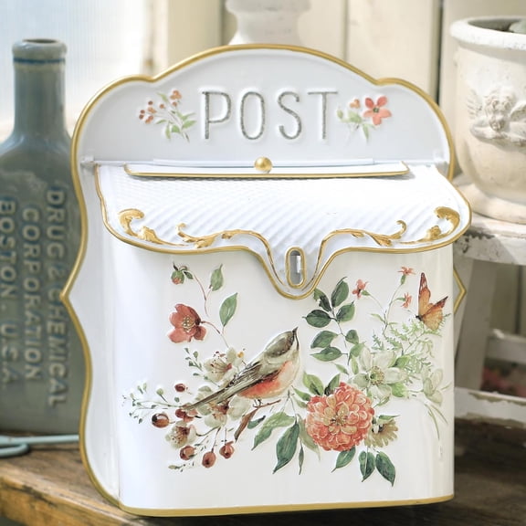 ZHZFKQ Wall Mount Mailbox for House Outside Vintage Metal Door Mailbox Antique Style Nostalgic Charm Home Decor Garden Vintage English Cottage Decor Flower Patter