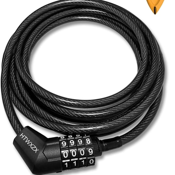 ZHZFKQ Weatherproof Long Straight Cable Lock (12Ft) with Resettable Combination,Unique Thin Lock Design,Anti Theft Combination Lock for Kayaks,Paddle Board,Bicycle,Scooter,Skateboard