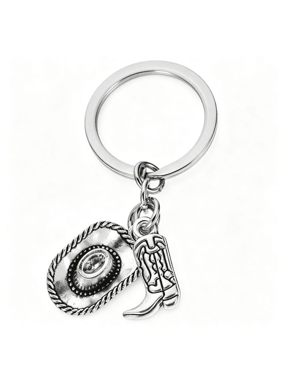 Western Country Keychain,Charming Key Ring with Cowgirl Hat&Boot,Cowboy Boot Key Chain for Men and Women Western Keychain (Style B)