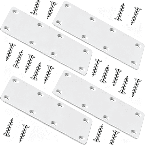 ZHZFKQ White Mending Plate 4 Pcs Stainless Steel Flat Brackets, 5.5 Inch X 2 Inch Heavy Duty Straight Brace Repair Fixing Joining Brackets for Wood Furniture Fence with Screws