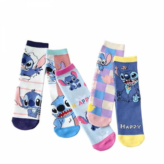 ZHZIYAG 5 Pairs Stitch Kids Athletic Crew Socks - Soft, Warm & Comfortable Cartoon Socks for Boys & Girls - Non-Slip Everyday Socks for School, Sports & Play WW728#1327