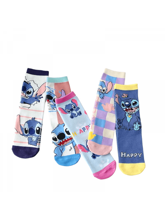 ZHZIYAG 5 Pairs Stitch Kids Athletic Crew Socks - Soft, Warm & Comfortable Cartoon Socks for Boys & Girls - Non-Slip Everyday Socks for School, Sports & Play WW728#1327