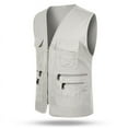 thumbnail image 1 of ZHaobin 2024 Men's Multi-pocket Vest Casual Fishing Vest Men's Solid Color Overalls Sleeveless Zipper Director Vest (lightgrey,XL), 1 of 6