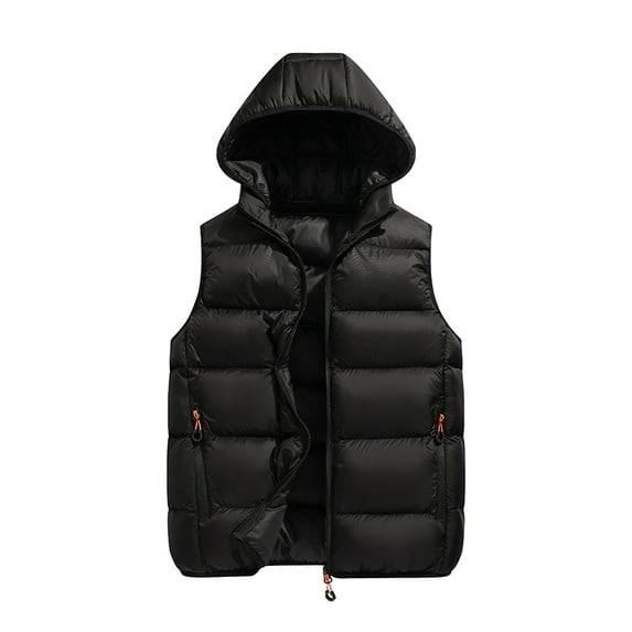 ZHaobin 2024 Winter Men's Vest Waterproof Lightweight Padded Sports Vests Sleeveless Jackets Warm Hooded Waistcoat Plus Size 7xl Outdoor (98501 black,L)