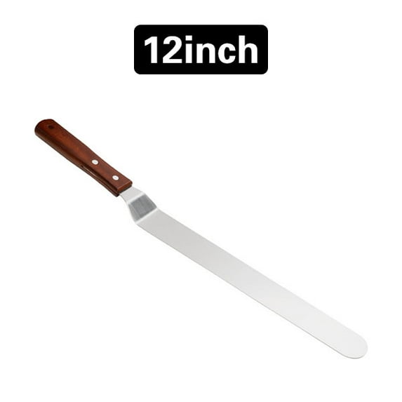 ZHaobin 4/6/8/10/12inch Stainless Steel Cake Icing Spatula Frosting Spatula with Wooden Handle Butter Cake Spatula Knife Tool (Bent-12inch)