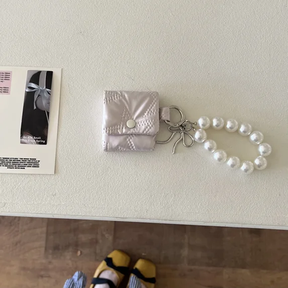 ZHaobin Autumn Winter Fabric Bag Star Print Pattern Pearl Pendant Cover Case for AirPods 1 2 3 4 Pro 2 (Pink,For AirPods 2)