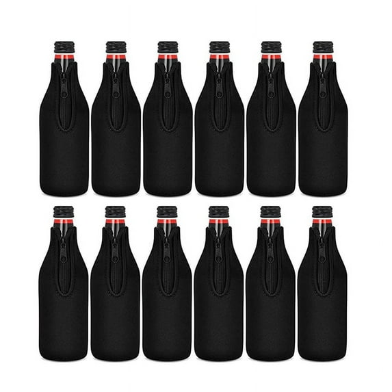 ZHaobin Beer Bottle Cooler Sleeves Keep Drink Cold Zip-Up Extra Thick Neoprene Insulated Sleeve Cover Black (Black)