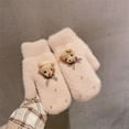 thumbnail image 1 of ZHaobin Christmas Full Finger Mittens Women Girl Winter Snow Bow Plush Gloves Cute Bear Gloves Warm Thicken Knitted Gloves Gifts (E), 1 of 7