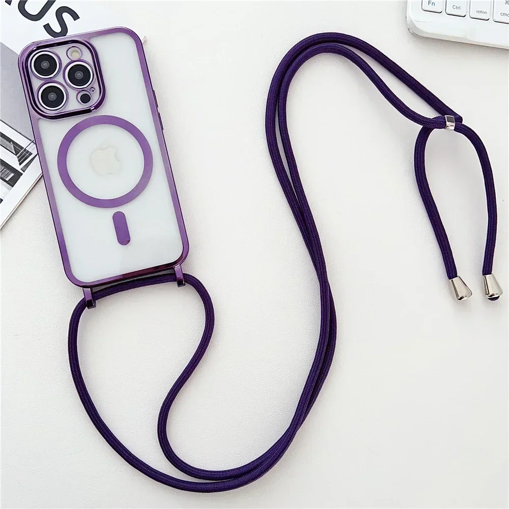 For Magsafe Crossbody Lanyard Clear Magnetic Phone Case For iPhone 16 15 Plus 14 13 12 Pro Max Acrylic Hard PC Cases Back Cover - 202192403