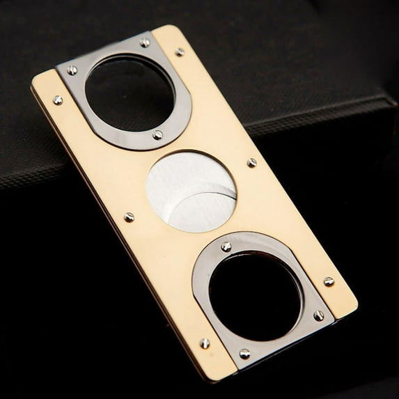 ZHaobin Cuba Cigar Cutter Guillotine Puncher Scissors Knife Stainless Steel 2 Sharp Blades Cutting Accessories Golden Black (163HG)