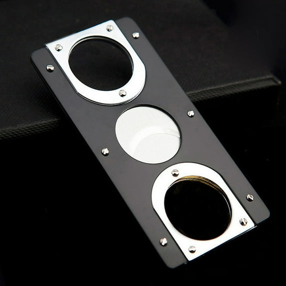 ZHaobin Cuba Cigar Cutter Guillotine Puncher Scissors Knife Stainless Steel 2 Sharp Blades Cutting Accessories Golden Black (163JY)
