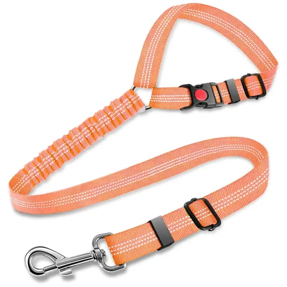 ZHaobin Dog Seat Belts for Car Upgrade 3-in-1 Pet Dog Seatbelt with Metal Buckle Headrest Restraint Dog Car Harness with Elastic Bungee (orange 2in1(no clip))