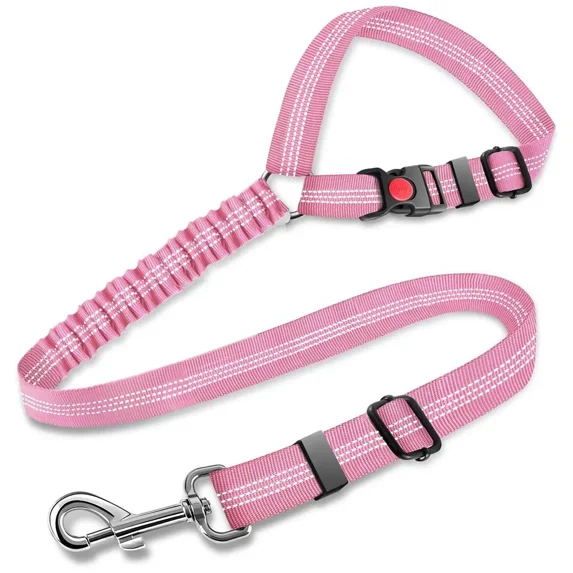 ZHaobin Dog Seat Belts for Car Upgrade 3-in-1 Pet Dog Seatbelt with Metal Buckle Headrest Restraint Dog Car Harness with Elastic Bungee (pink 2in1 (no clip))