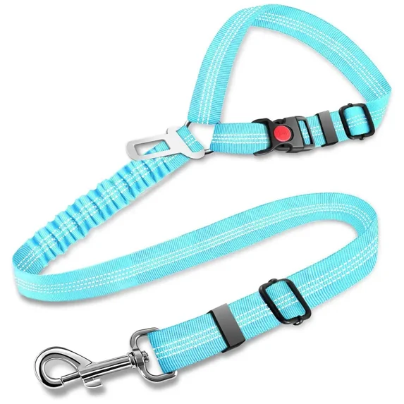ZHaobin Dog Seat Belts for Car Upgrade 3-in-1 Pet Dog Seatbelt with Metal Buckle Headrest Restraint Dog Car Harness with Elastic Bungee (sky blue 3in1)
