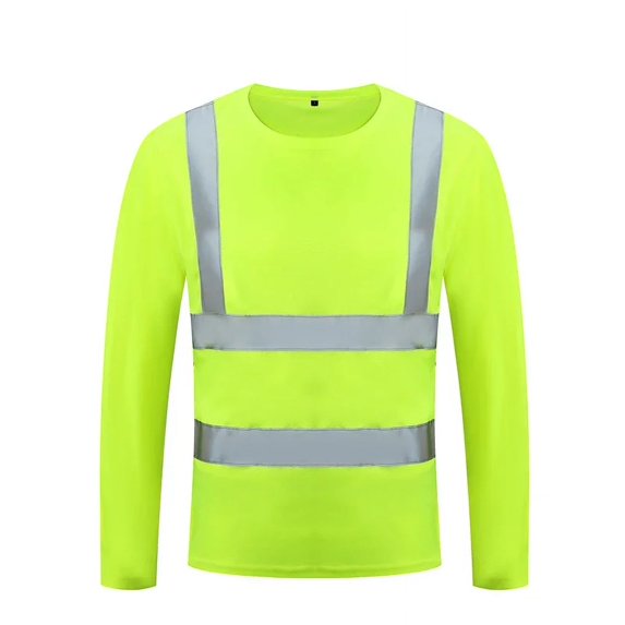 ZHaobin Fluorescent Yellow High Visibility Shirts Reflective Safety t-Shirt Long Sleeve Hi Vis Shirt Quick Dry Construction Work Wear (yellow long,M)