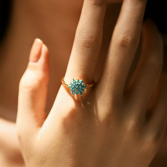 ZHaobin French Vintage Color Zircon Open Rings for Women Temperament Lady 18k Gold Plated Waterproof Turquoise Charm Jewelry Party (KR0041-2,resizable)