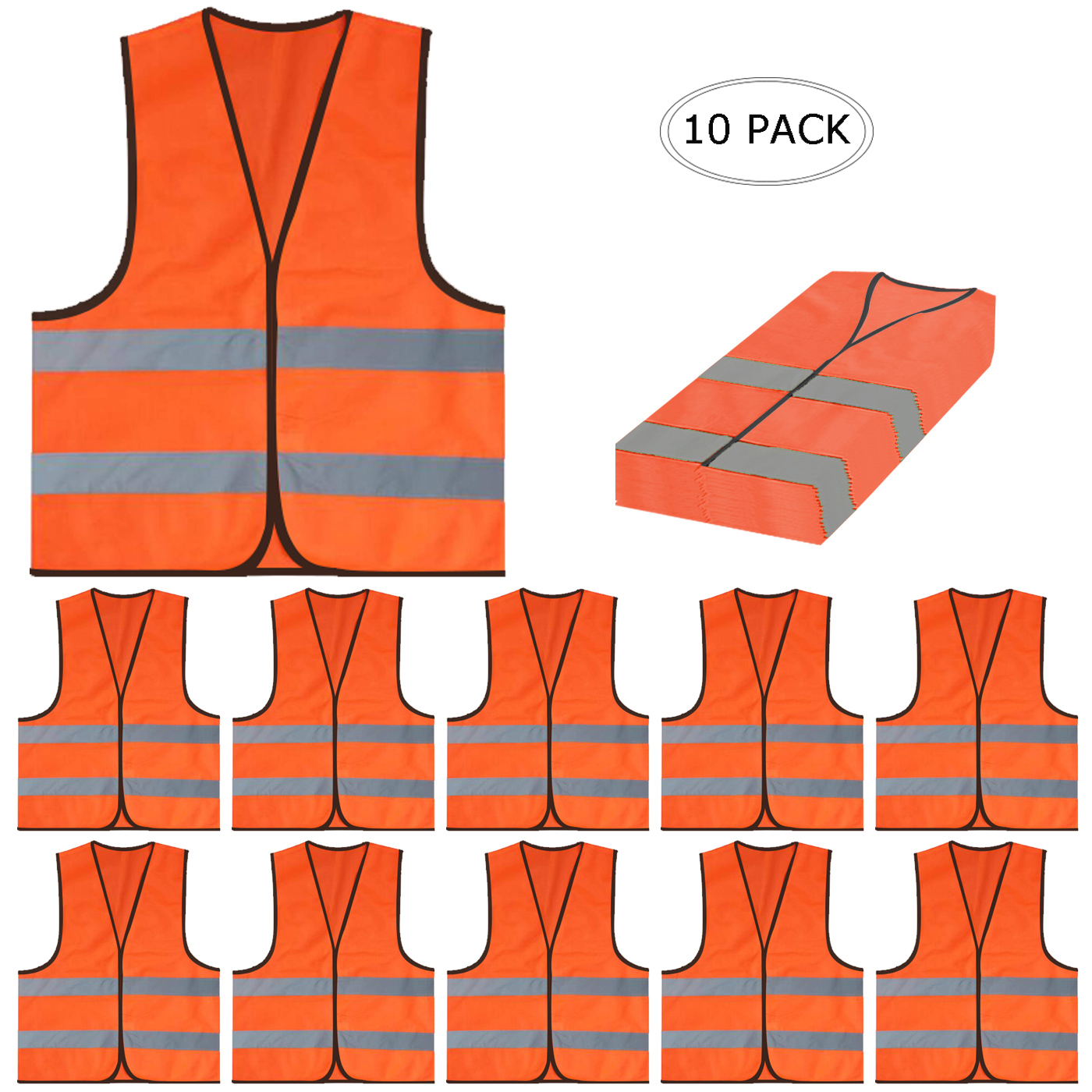 ZHaobin High Visibility Safety Vest with Reflective Strips 10 Pack, Hi ...
