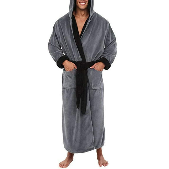 ZHaobin Hooded Bathrobe Super Soft Fluffy Men'S Hooded Bathrobe with Adjustable Belt Highly Absorbent Solid Color Design (Grey Black,M)