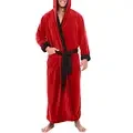 ZHaobin Hooded Bathrobe Super Soft Fluffy Men'S Hooded Bathrobe with Adjustable Belt Highly Absorbent Solid Color Design (Red Grey,XXXL)