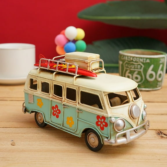 ZHaobin Large Campervan Model New Retro Desktop Decoration Camper Van Model Gift Metal Iron Art Bus Piggy Bank Photography Props (8)