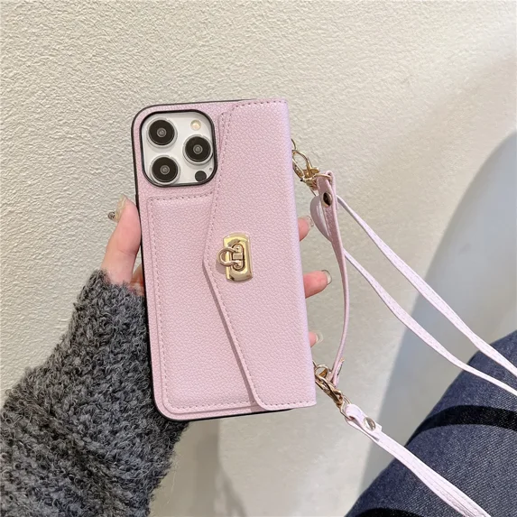 ZHaobin Luxury Wallet Crossbody Phone Case for iPhone 15 14 Plus 11 12 13 Pro Max Plus Card Slot Holder Stand Long Lanyard Leather Cover (Purple,For iPhone 12Pro Max)